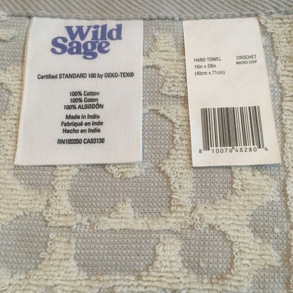 3 Wild Sage Crochet 100% Cotton 16"x26" HAND Towels in White on Microchip Gray - Picture 9 of 9